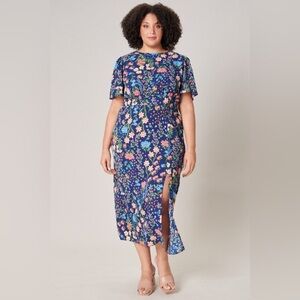 Sugarlips English Countryside Bloom Floral Midi Dress Navy Green Multi Size 2X